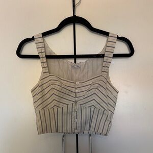 Striped Beige Button-Up Crop Top